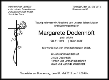 Anzeige von Margarete Dodenhöft von Schwäbische Zeitung