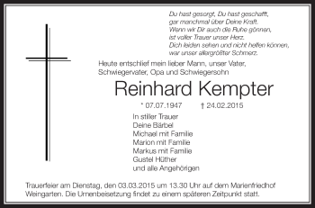 Anzeige von Reinhard Kempter von Schwäbische Zeitung