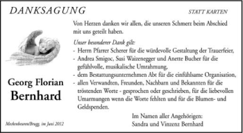 Anzeige von Georg Florian Bernhard von Schwäbische Zeitung