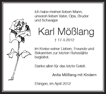Anzeige von Karl Mößlang von Schwäbische Zeitung
