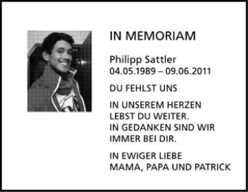 Anzeige von Philipp Sattler von Schwäbische Zeitung