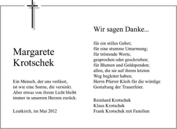 Anzeige von Margarete Krotschek von Schwäbische Zeitung