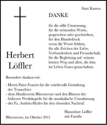 Anzeige von Herbert Löffler von Schwäbische Zeitung