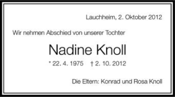 Anzeige von Nadine Knoll von Schwäbische Zeitung