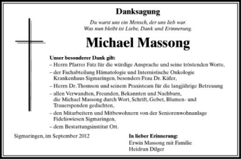 Anzeige von Michael Massong von Schwäbische Zeitung