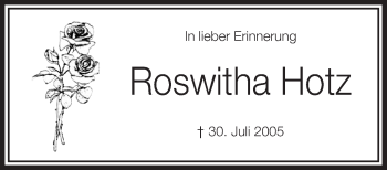 Anzeige von Roswitha Hotz von Schwäbische Zeitung