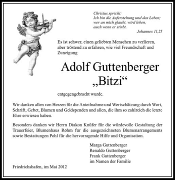 Anzeige von Adolf Guttenberger von Schwäbische Zeitung