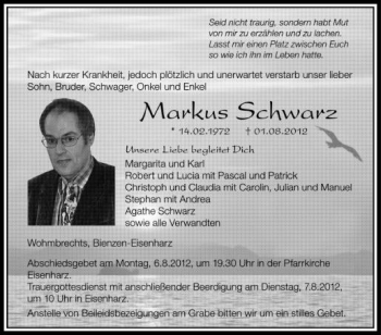 Anzeige von Markus Schwarz von Schwäbische Zeitung