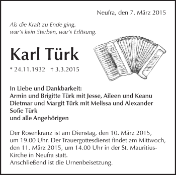 Anzeige von Karl Türk von Schwäbische Zeitung