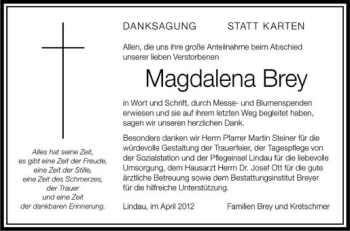 Anzeige von Magdalena Brey von Schwäbische Zeitung