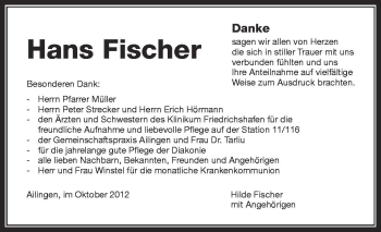 Anzeige von Hans Fischer von Schwäbische Zeitung