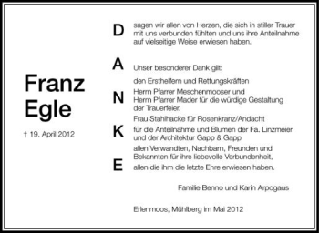Anzeige von Franz Egle von Schwäbische Zeitung