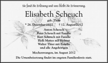 Anzeige von Elisabeth Scheuch von Schwäbische Zeitung