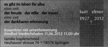 Anzeige von Kurt Elmer von Schwäbische Zeitung
