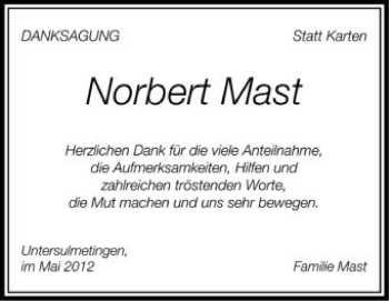 Anzeige von Nobert Mast von Schwäbische Zeitung