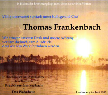Anzeige von Thomas Frankenbach von Schwäbische Zeitung