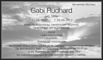 Anzeige von Gabi Rudhard von Schwäbische Zeitung