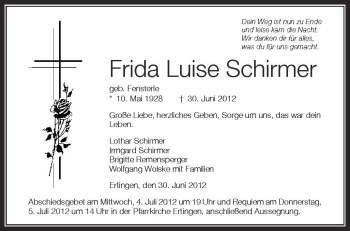 Anzeige von Frida Luise Schirmer von Schwäbische Zeitung