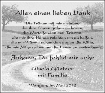 Anzeige von Gisela Güntner von Schwäbische Zeitung