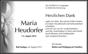 Anzeige von Maria Heudorfer von Schwäbische Zeitung