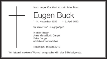 Anzeige von Eugen Buck von Schwäbische Zeitung