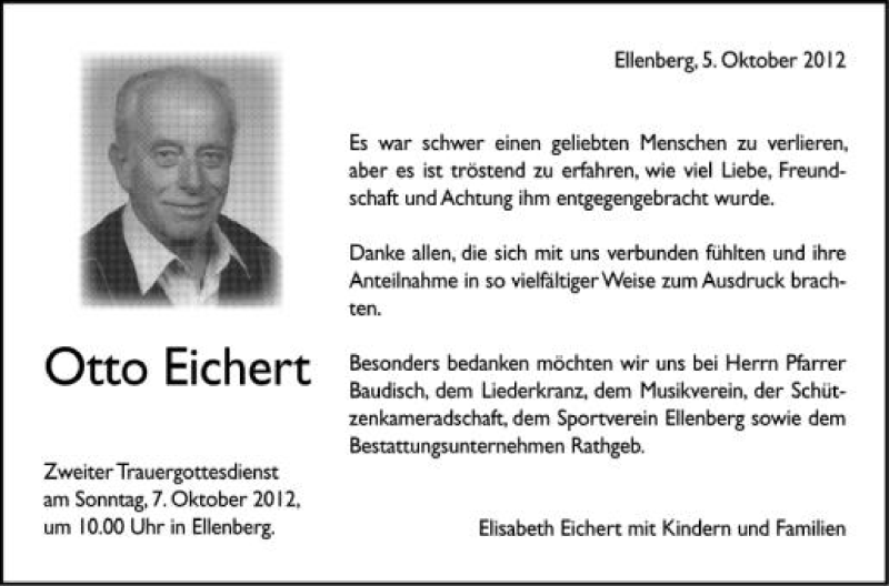  Traueranzeige für Otto Eichert vom 05.10.2012 aus Schwäbische Zeitung