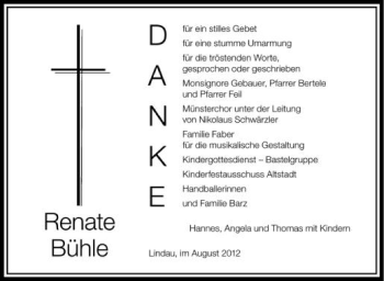 Anzeige von Renate bÜHLE von Schwäbische Zeitung