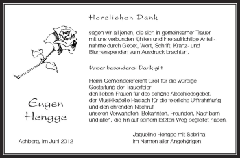 Anzeige von Eugen Hengge von Schwäbische Zeitung
