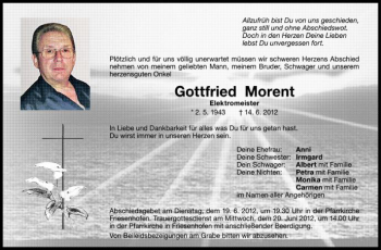 Anzeige von Gottfried Morent von Schwäbische Zeitung