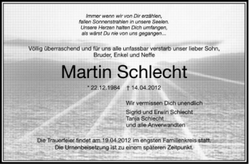 Anzeige von Martin Schlecht von Schwäbische Zeitung