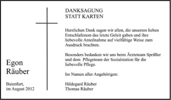 Anzeige von Egon Räuber von Schwäbische Zeitung