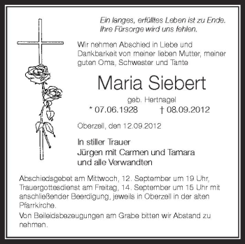 Anzeige von Maria Siebert von Schwäbische Zeitung