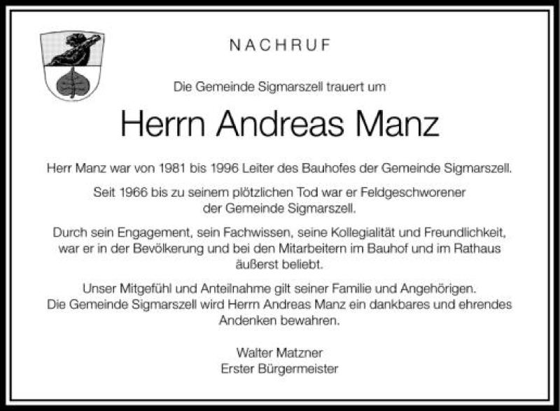  Traueranzeige für Andreas Manz vom 05.07.2012 aus Schwäbische Zeitung