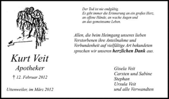Anzeige von Kurt Weit von Schwäbische Zeitung