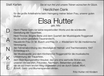 Anzeige von Elsa Hutter von Schwäbische Zeitung