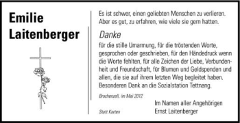 Anzeige von Emilie Laitenberger von Schwäbische Zeitung