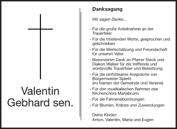 Anzeige von Valentin Gebhard von Schwäbische Zeitung