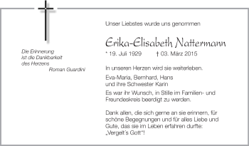 Anzeige von Erika-Elisabeth Nattermann von Schwäbische Zeitung