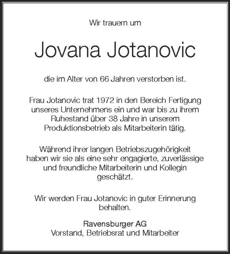  Traueranzeige für Jovana Jotanovic vom 24.08.2012 aus Schwäbische Zeitung