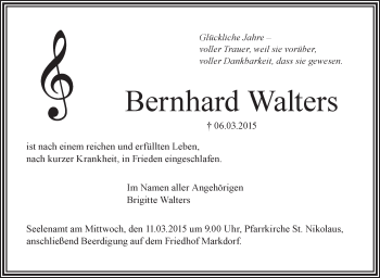 Anzeige von Bernhard Walters von Schwäbische Zeitung