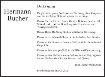 Anzeige von Hermann Bucher von Schwäbische Zeitung