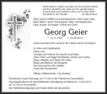 Anzeige von Georg Geier von Schwäbische Zeitung