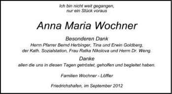 Anzeige von Anna Maria Wochner von Schwäbische Zeitung
