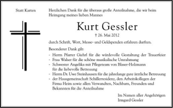 Anzeige von Kurt Gessler von Schwäbische Zeitung