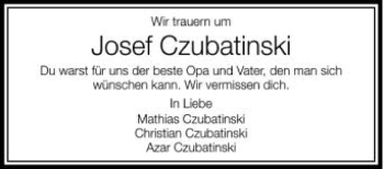 Anzeige von Josef Czubatinski von Schwäbische Zeitung