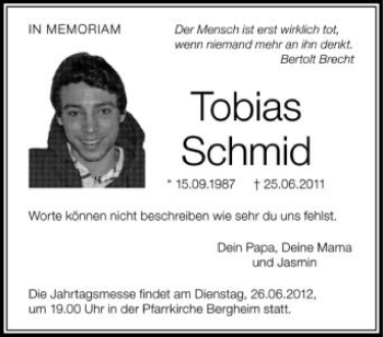 Anzeige von Tobias Schmid von Schwäbische Zeitung
