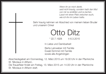 Anzeige von Otto Ditz von Schwäbische Zeitung