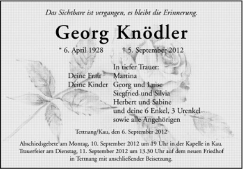 Anzeige von Georg Knödler von Schwäbische Zeitung
