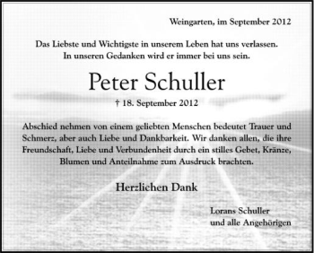 Anzeige von Peter Schuller von Schwäbische Zeitung