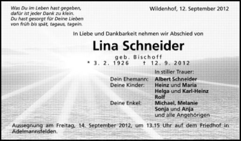 Anzeige von Lina Schneider von Schwäbische Zeitung